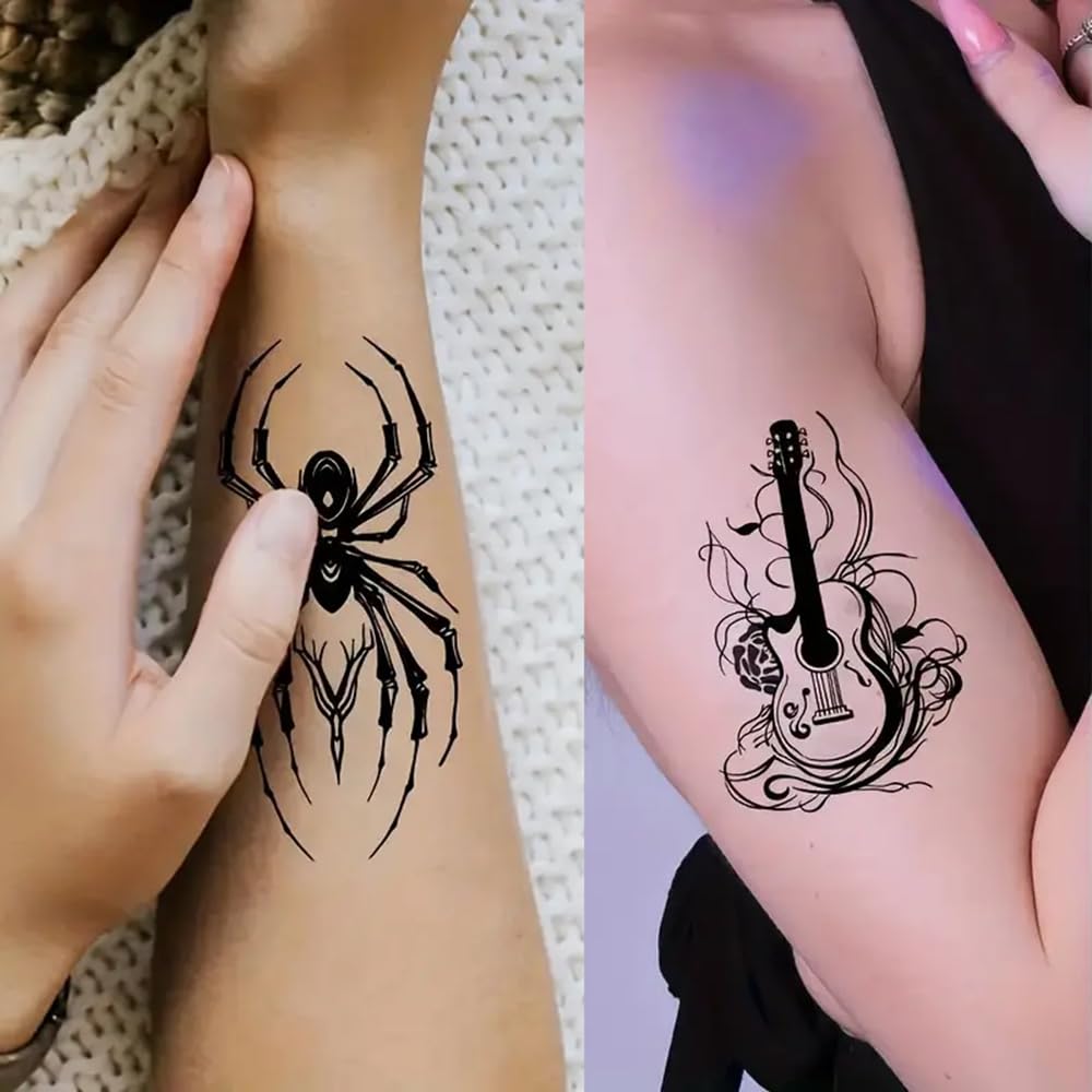S.A.V.I 30 Pcs Black Temporary Tattoo Stickers for Women & Girls – Safe Non-Toxic Floral, Butterfly, Feather, Tribal, Wolf & Spider Designs – Waterproof Long-Lasting Body Art for Arm, Wrist, Shoulder (11)