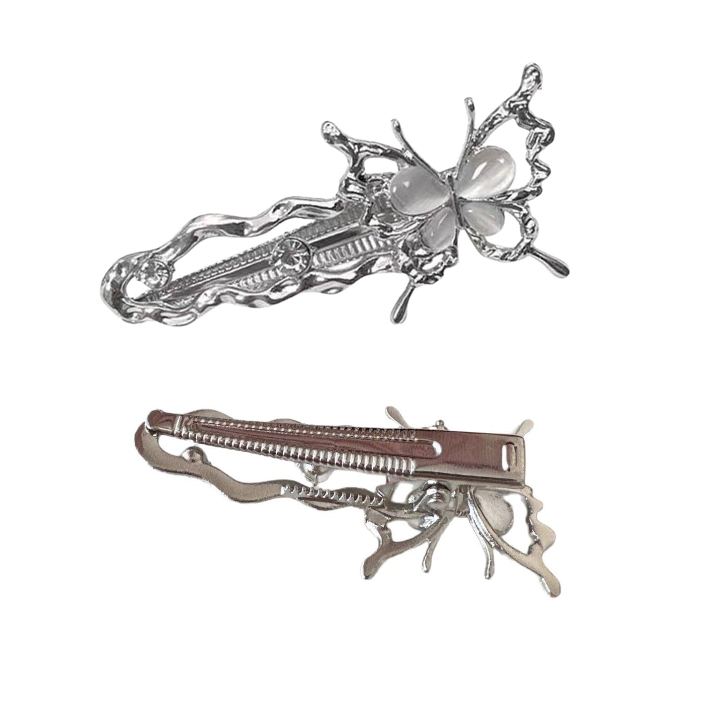 S.A.V.I 1 Pair Silver Butterfly Hair Clips for Women & Girls | Crystal Studded Hair Pins 6 CM | Elegant Hair Accessories for Party, Wedding & Daily | Stylish Hair Clutches