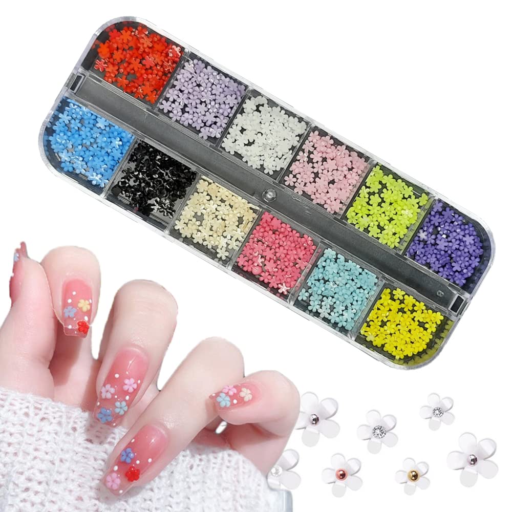 S.A.V.I Nail Art Palette Five Petal Small Flower Decorations, 12 Grids Box Resin
