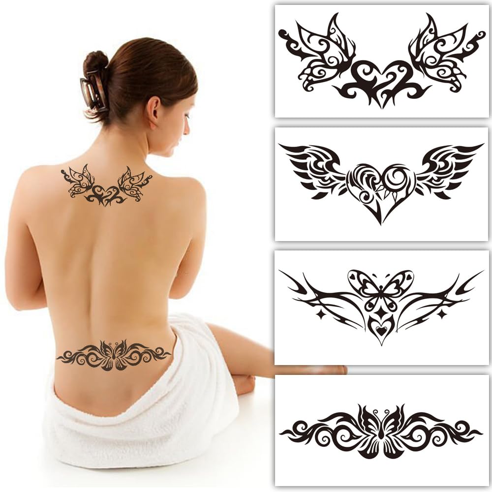 S.A.V.I 4 Sheets Sexy Temporary Tattoos for Women - Waterproof Body Art for Chest, Neck, Lower Back - 16x8.5 cm Each Sheet - Long-Lasting Easy to Apply - Perfect for Parties Events