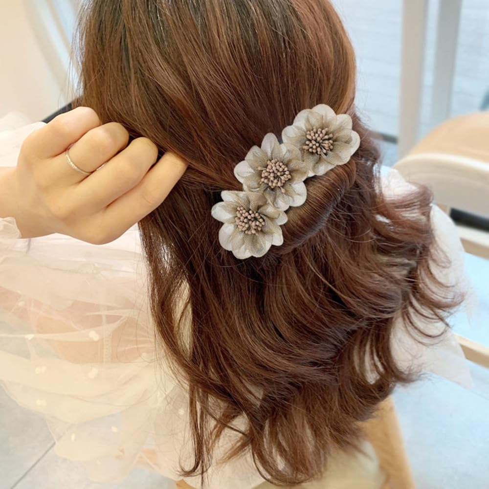 S.A.V.I Gold Floral Net Hair Curler Clip for Women | Soft Bun Maker with Elastic Band | Elegant Flower Design Hair Styling Tool for Long & Medium Hair | Lightweight & Easy to Use