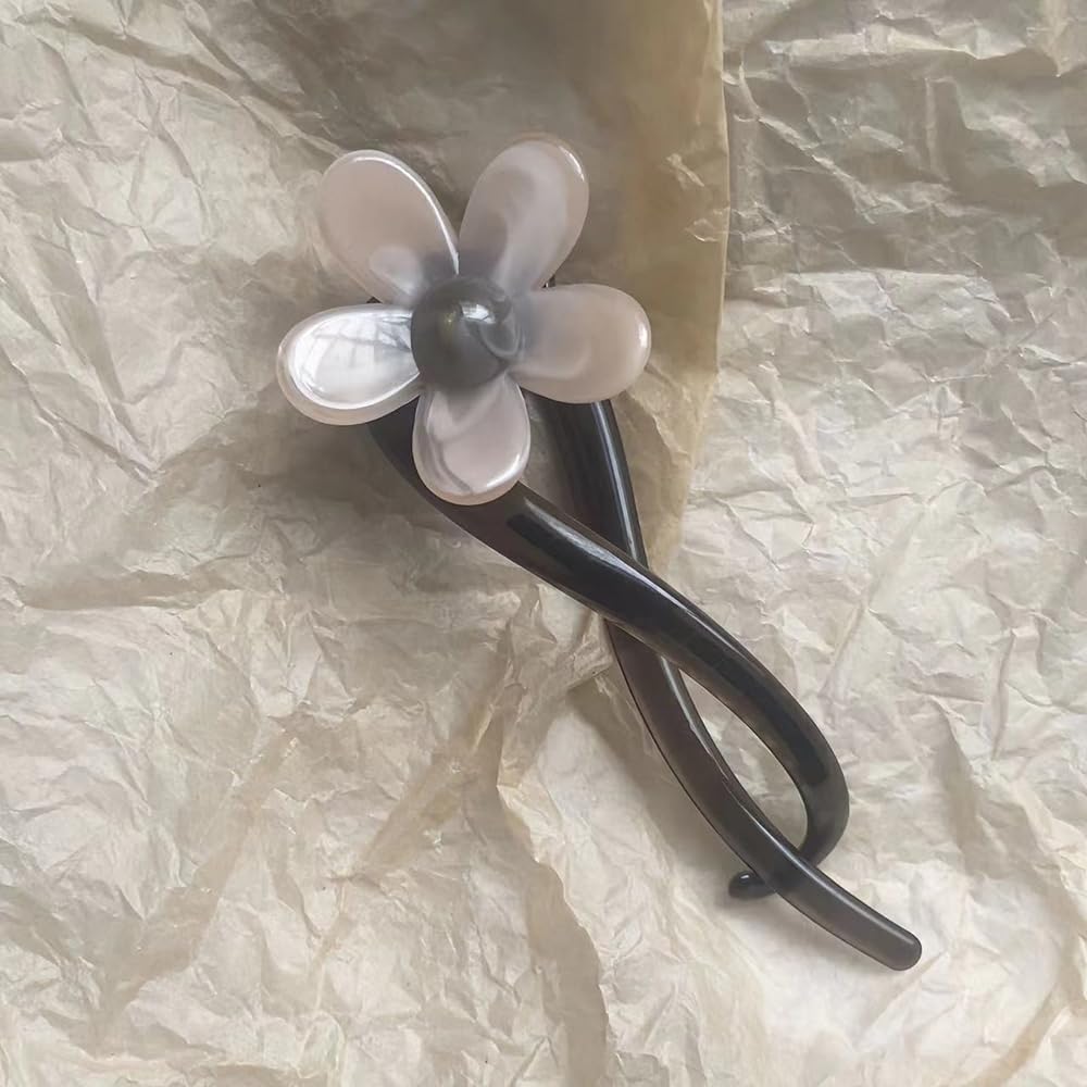 S.A.V.I Elegant 11cm Hair Clip for Women & Girls | White Flower with Pearl Center | Brown Tortoiseshell Acrylic Barrette | Stylish Floral Hair Accessory for Party, Ethnic & Daily