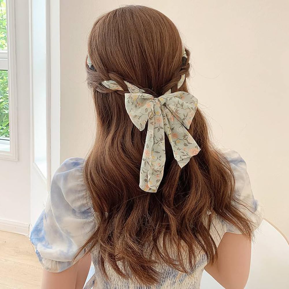 S.A.V.I Floral Light Green Headband for Women & Girls – Soft Fabric Hairband with Pearls & Bow Knot – Handmade Stylish Hair Accessory for Casual, Party & Ethnic (59cm)