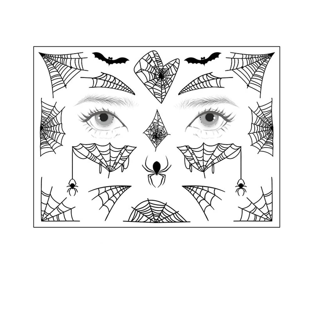 S.A.V.I Spider Web Bats Face Body Temporary Tattoo Stickers, Eye Decoration, Halloween, Spiders Cobweb Tattoo Designs For Face Makeup, Men Girls Boys Women Size 12.5x17cm