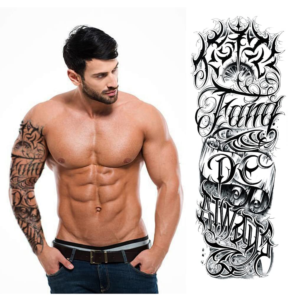 S.A.V.I Full Arm Tattoo, Tribal Totem Text Temporary Tattoo Sticker, Size 48x17CM