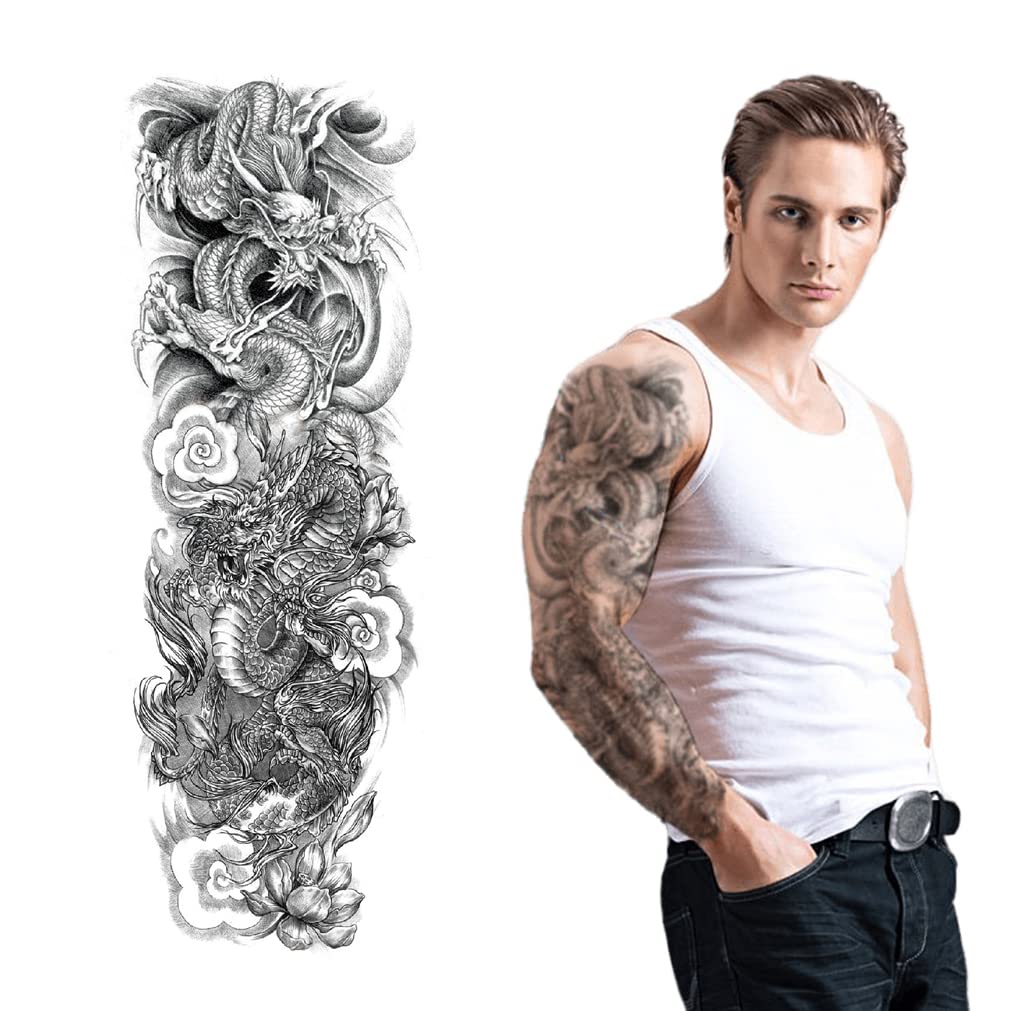 S.A.V.I Full Arm Temporary Tattoo, Dragon Snake Tattoo Sticker, Size 48x17CM