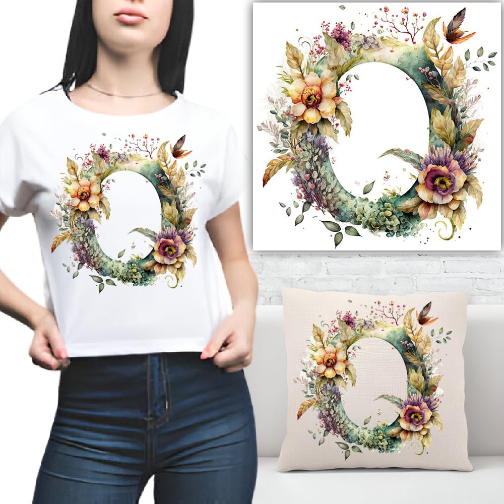 S.A.V.I 1PC Floral Alphabet Iron-On Patch – Washable Heat Transfer Sticker for DIY T-Shirts, Jeans, Pillows, Backpacks, Hats – Easy Applique with Beautiful Flower Design – Clothing Accessories Patch (O)