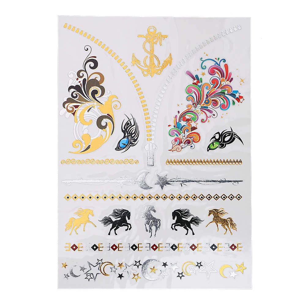 S.A.V.I 3D Temporary Tattoo Golden and Silver Metallic Sticker Sword In Rose Birds Deer Design Size 21x15cm - 1pc. (113), Gold, 20 g