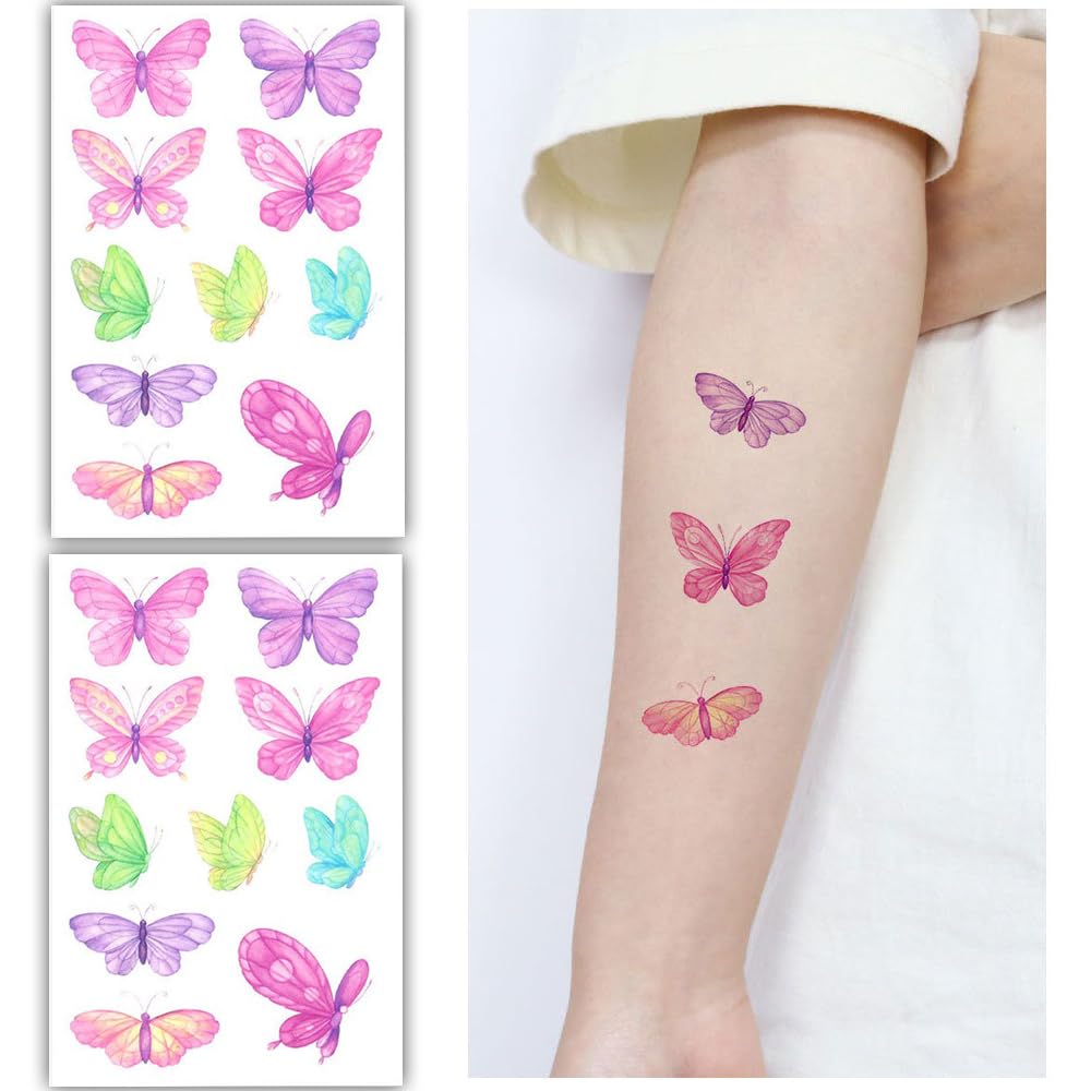 S.A.V.I 2 Sheets - Colorful Butterfly Temporary Tattoos, 12cm x 7.5cm - Waterproof, Safe, Long-lasting Body Art for Kids Adults - Perfect for Parties, Festivals, DIY Crafts - Easy to Apply Remove