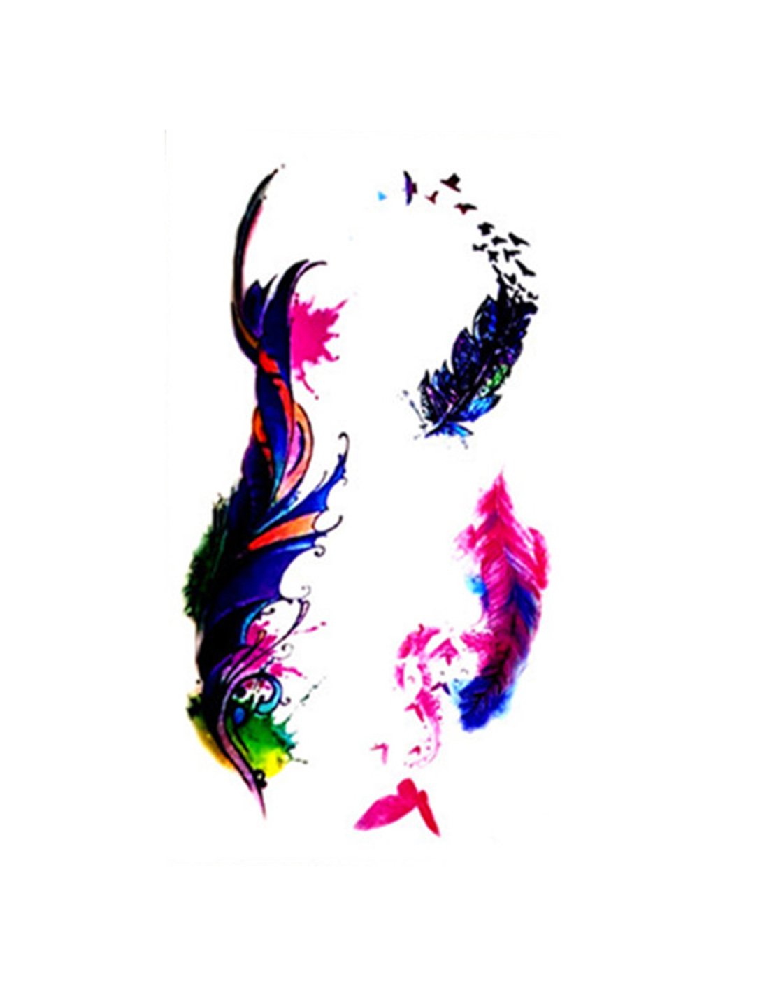 S.A.V.I 3D Temporary Tattoo Sticker Beautiful Colorful Feathers Pattern Size 10.5x6CM - 1PC.