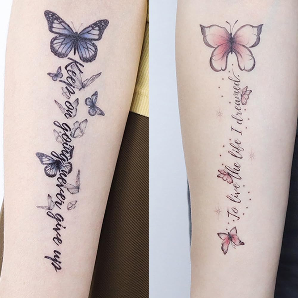 S.A.V.I 3 Pcs Butterfly Temporary Tattoo Stickers for Girls & Women – Safe, Non-Toxic, Waterproof, Long-Lasting – 16x9 cm Elegant Black, Blue, Pink Floral Designs – Arm, Wrist, Back Body Art (06)