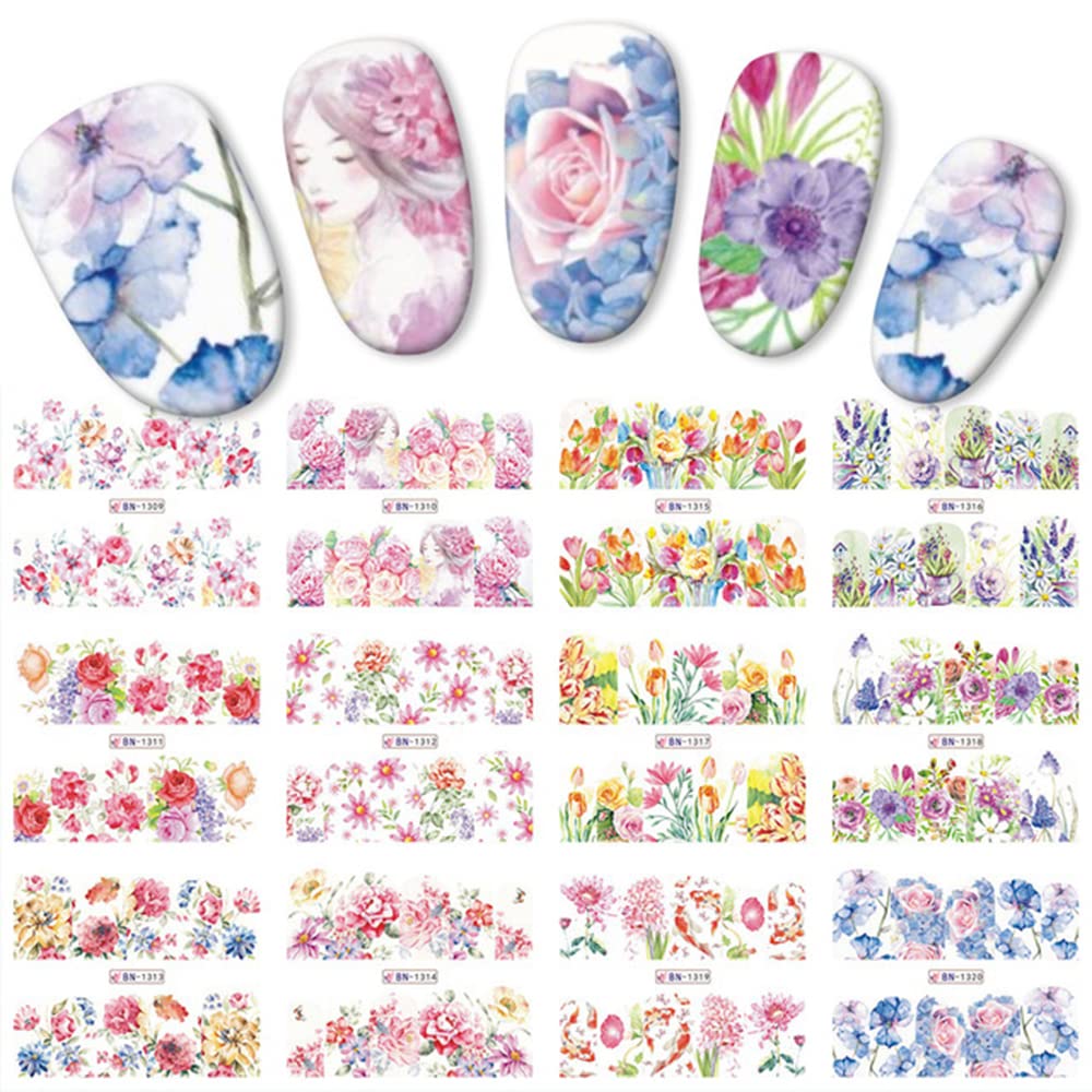 S.A.V.I 12 Sheets of DIY Nail Art Water Transfer Decals Different Flowers Design Nail Tattoo Stickers