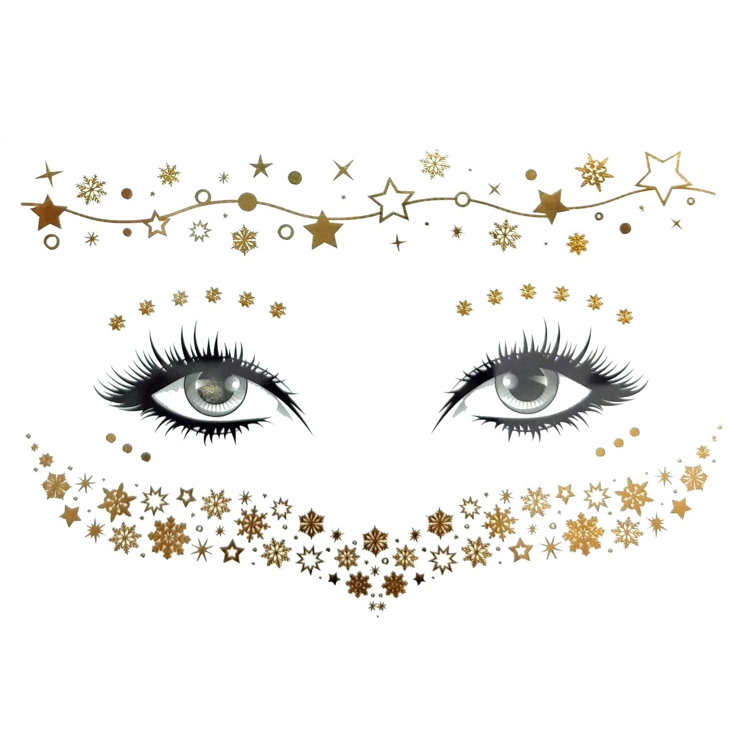 S.A.V.I Golden Face Temporary Tattoos - Achieve the Ideal Freckled Look with Effortless Application, Authentic Appearance, Durable, and Effortless Removal with Snowflakes and Stars
