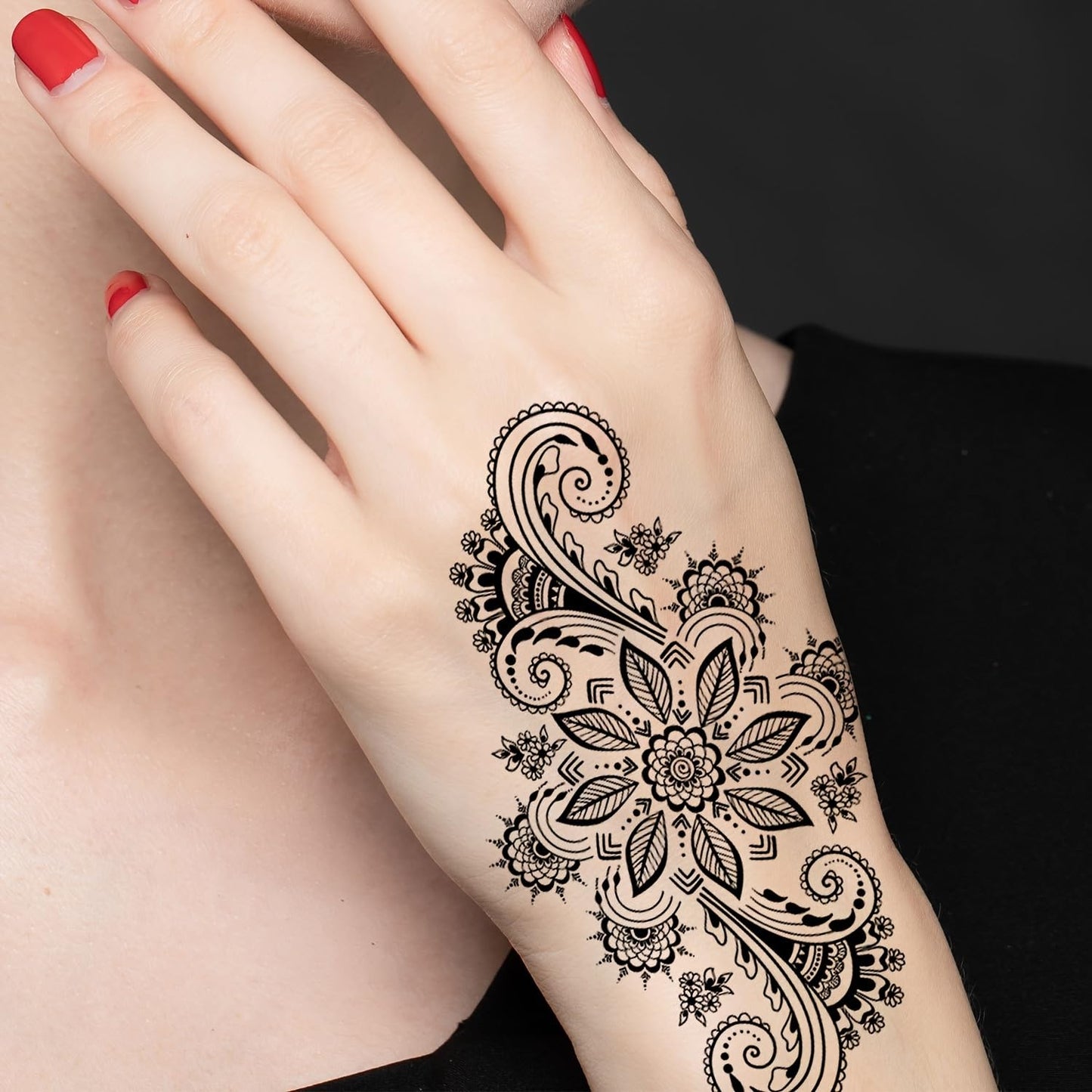 S.A.V.I 30 PCS Temporary Tattoos for Women & Girls – 9.7x5.7cm Black Mandala Mehndi Designs | Safe Non-Toxic Waterproof Body Art Stickers for Hand, Arm, Back, Foot | Floral & Boho Style (09)