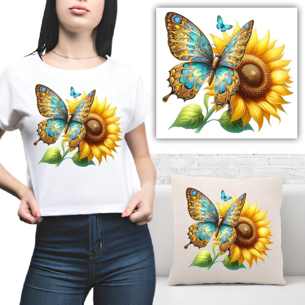 S.A.V.I Vibrant Butterfly Tulip Iron-On Heat Transfer Patch | 8.5x7.5 Inch Washable Applique for DIY T-Shirts, Hoodies, Pillows, Clothing, Backpacks Home Décor | No-Steam Easy Application