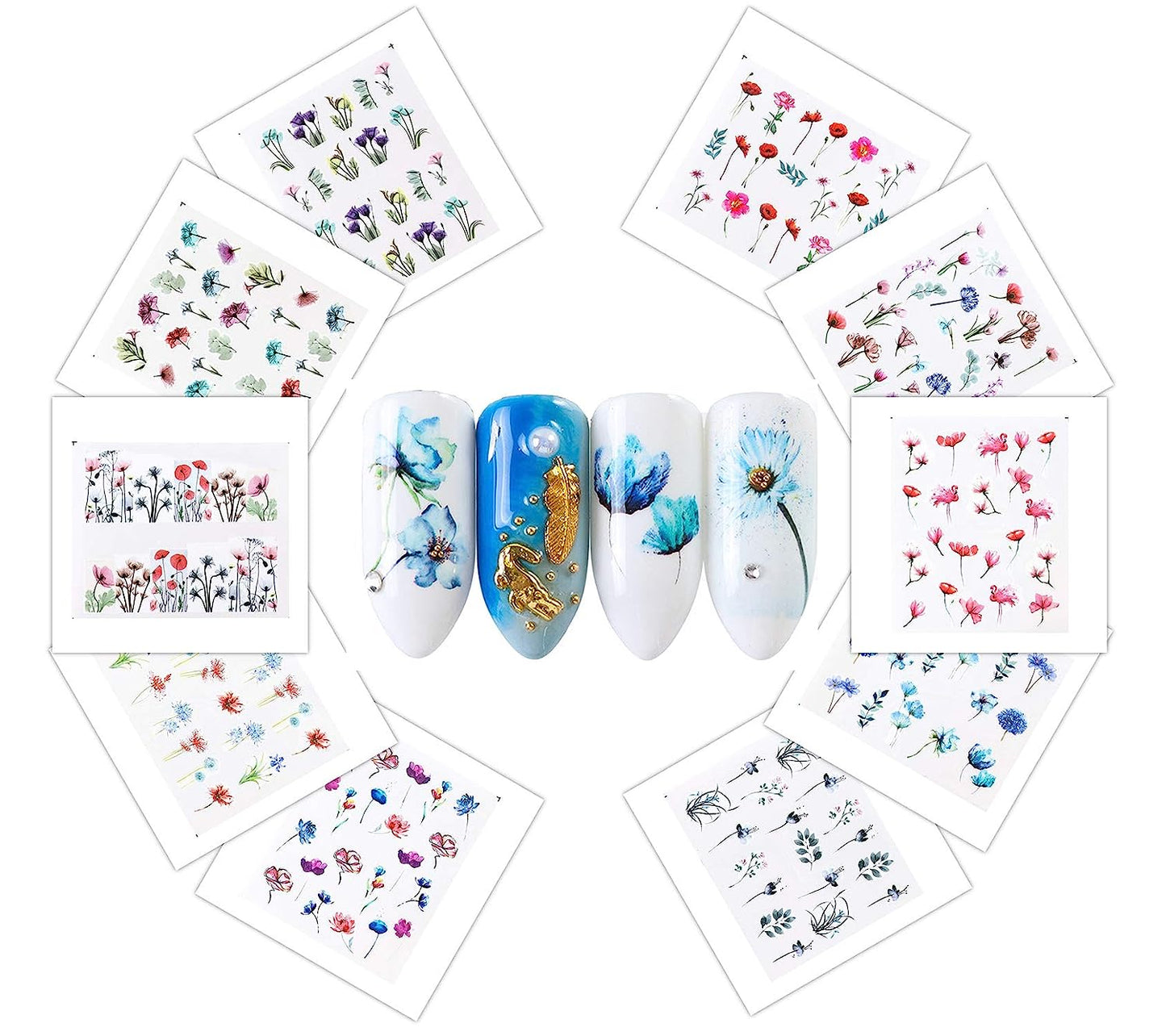 S.A.V.I 10 Sheets of DIY Nail Art Water Transfer Decals Flower Series Nail Tattoo Stickers