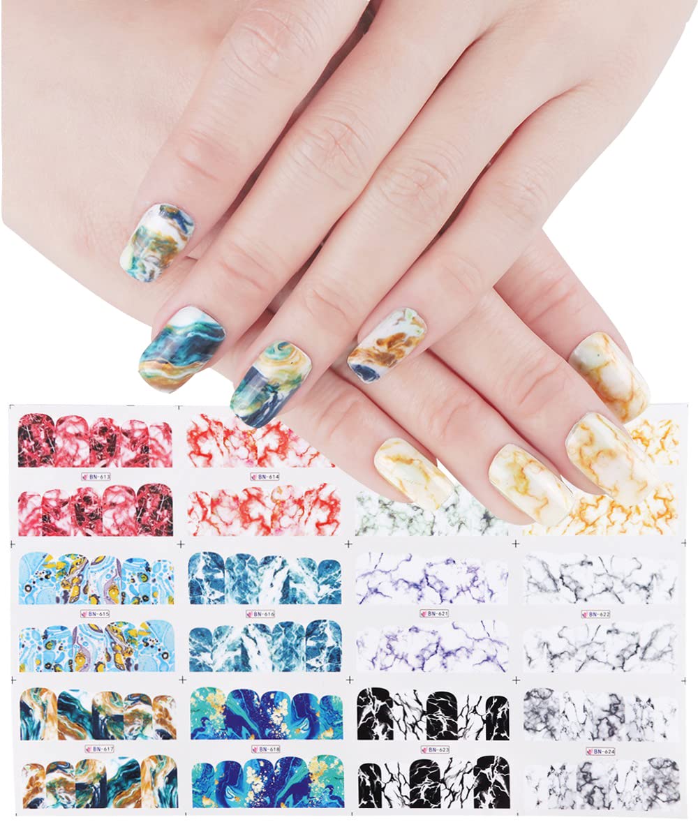 S.A.V.I 12 Sheets Set DIY Marble Trending Nail Art Stickers Water Decals, Nail Art Water Transfer Decals, Nail Stickers, Nail Tattoo Stickers