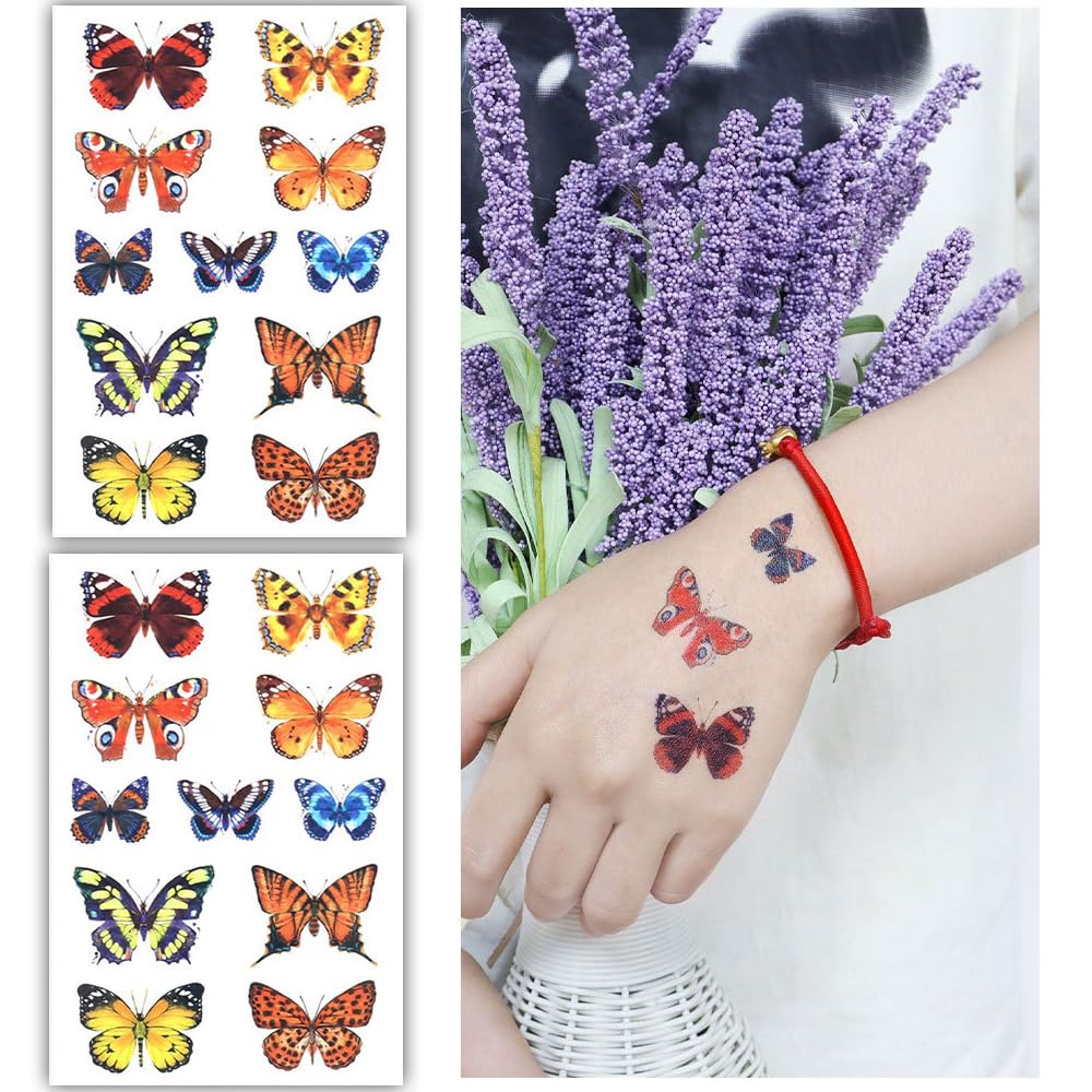 S.A.V.I 2 Sheets - Colorful Butterfly Temporary Tattoos for Kids Adults (12x7.5cm) - Waterproof, Long-Lasting Body Art Stickers - Ideal for Parties, Festivals, Gifts - Easy Apply Remove
