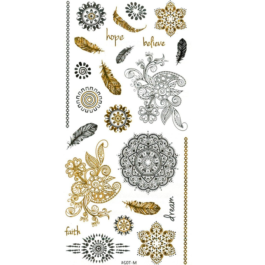 S.A.V.I 3D Temporary Tattoo Golden And Silver Metallic Sticker Feather Wrist Arm Design Size 21x10CM - 1PC.