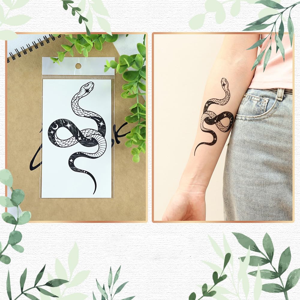 S.A.V.I 3 Pcs Snake Temporary Tattoo for Women & Men – 16x9 cm Safe Non-Toxic Waterproof Black Arm Stickers – Realistic & Aesthetic Body Art for Parties, Photoshoots, Festivals (03)