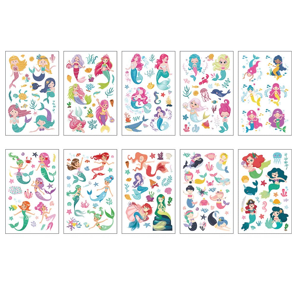 S.A.V.I 10PCS. Colorful Mermaids Temporary Tattoo Stickers For Kids