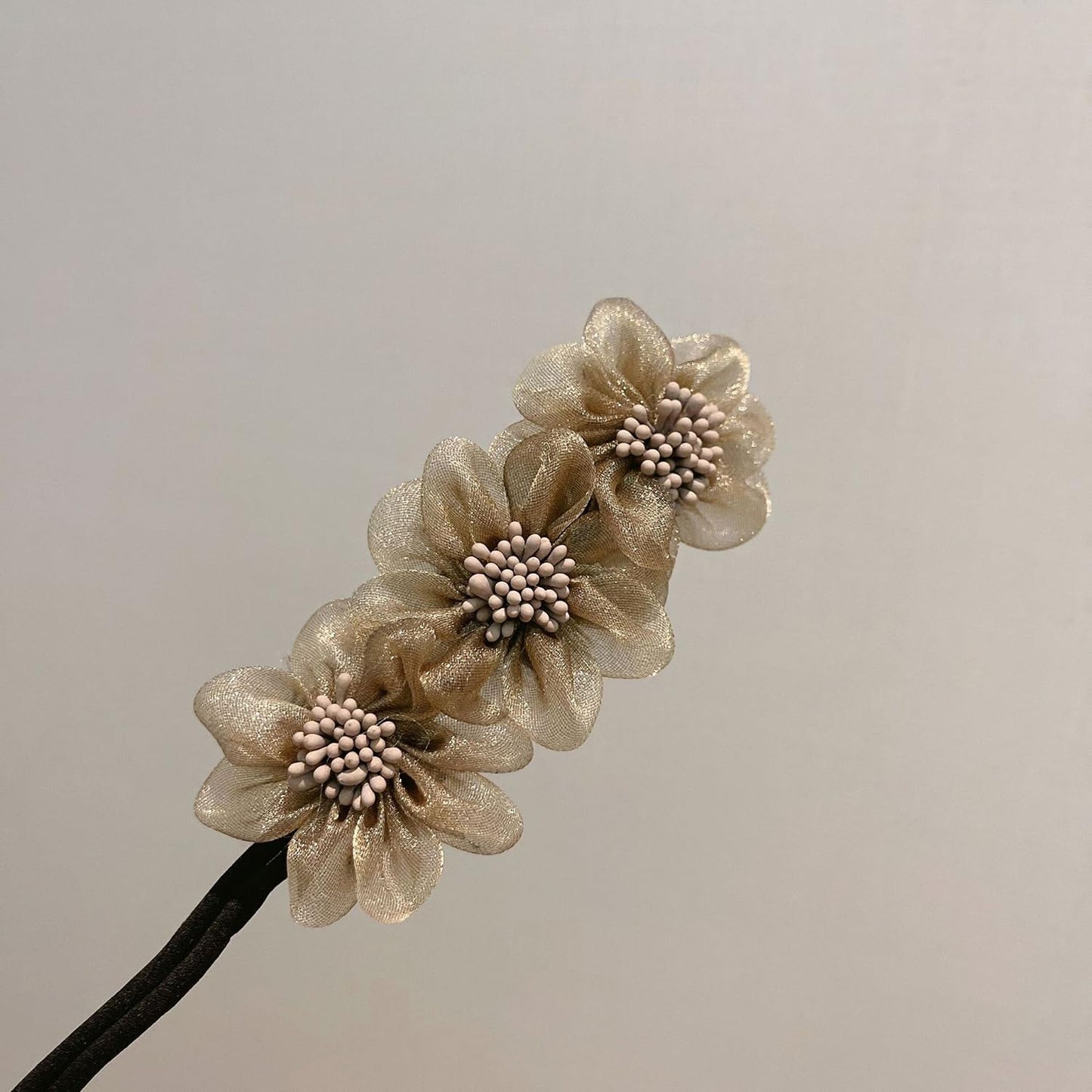 S.A.V.I Gold Floral Net Hair Curler Clip for Women | Soft Bun Maker with Elastic Band | Elegant Flower Design Hair Styling Tool for Long & Medium Hair | Lightweight & Easy to Use