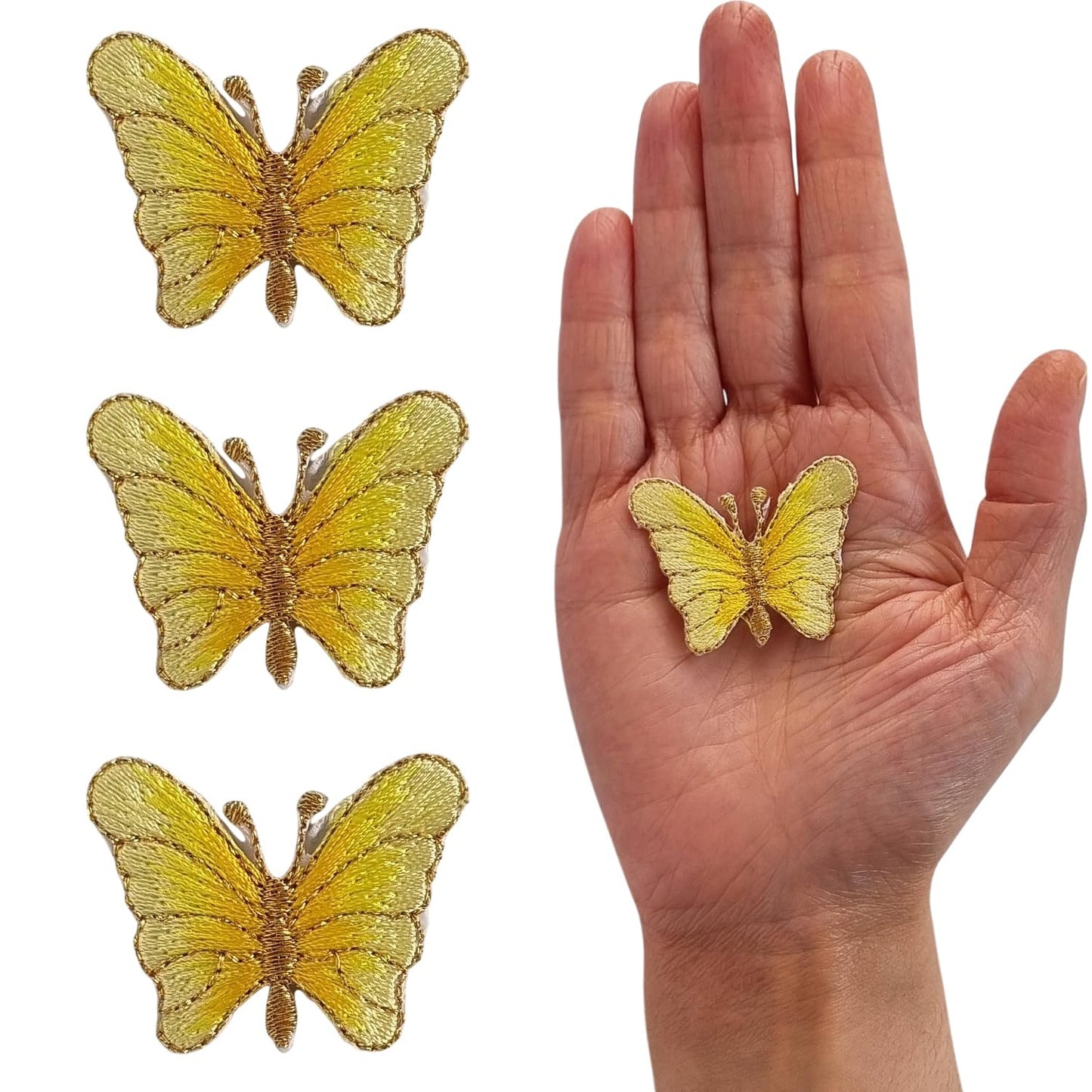 S.A.V.I 3PCS 3D Butterfly Embroidered Patch – Yellow, Iron-On Pre-Glued Applique for DIY T-Shirts, Jeans, Jackets, Backpacks, Fabric Décor | Easy to Apply Sewing Patch (1.5 x 1.1 in) (Yellow)