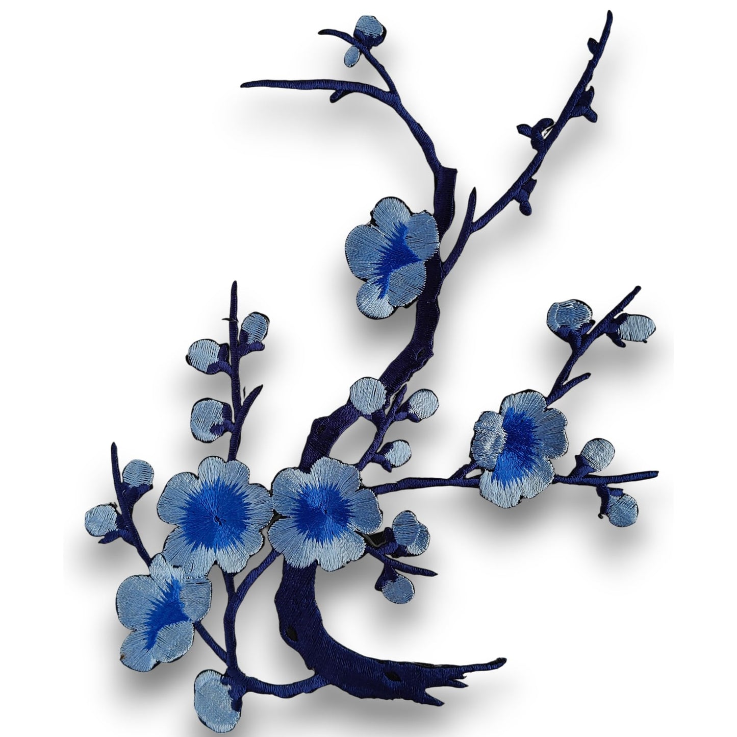 S.A.V.I 3D Blue Cherry Blossom Embroidery Patch (7x6.1 inch) | Iron-On Applique for Clothes, Sarees, Blouses, Jackets | DIY Craft Pre-Glued Fabric Badge for Decoration & Fashion Design