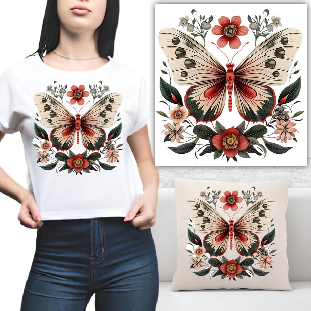 S.A.V.I Butterfly Flower Iron-On Applique Patch | Large 8x8.6 inch Heat Transfer Sticker for DIY T-Shirts, Hoodies, Jeans, Backpacks | Washable, Durable Design for Custom Clothing Accessories