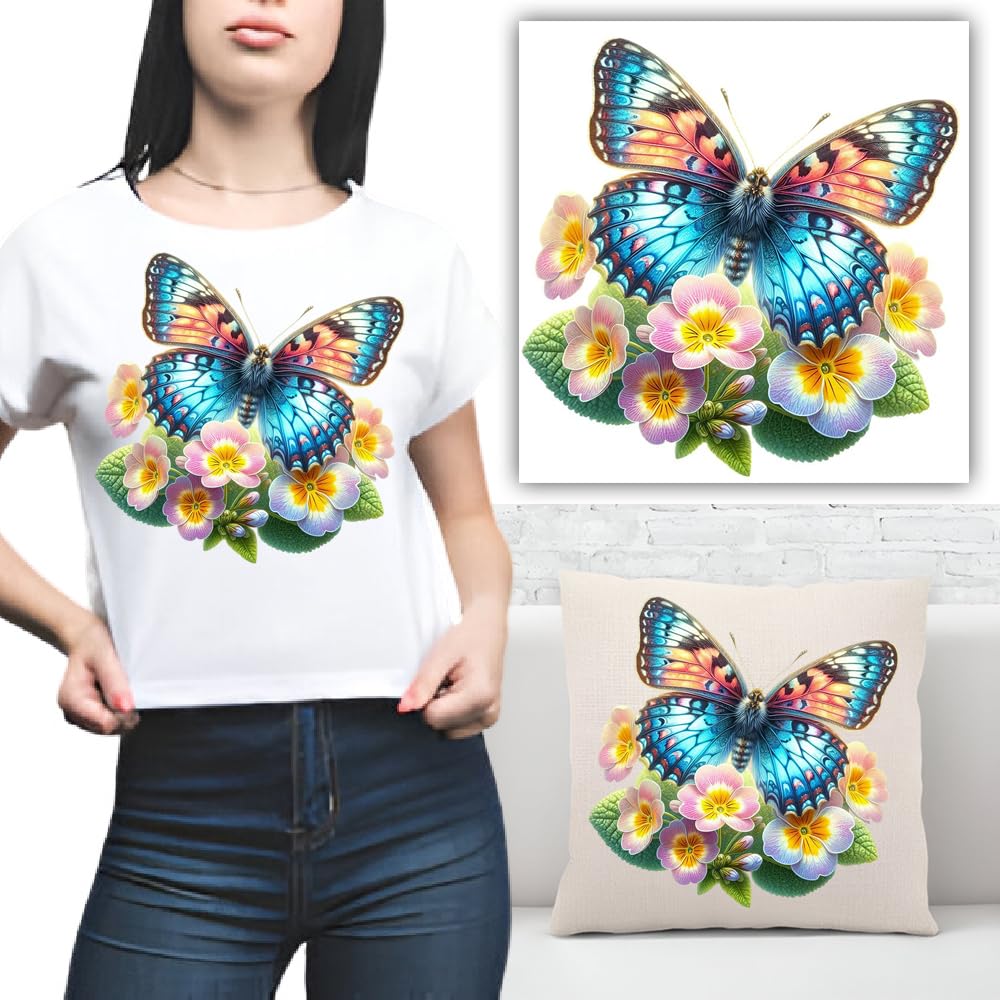 S.A.V.I 1PC Vibrant Butterfly Floral Iron-On Applique Patch 8.5x7.5 Inch | Heat Transfer Sticker for T-Shirts, Hoodies, Jeans, Backpacks, Pillows | Washable Easy to Apply DIY Custom Design