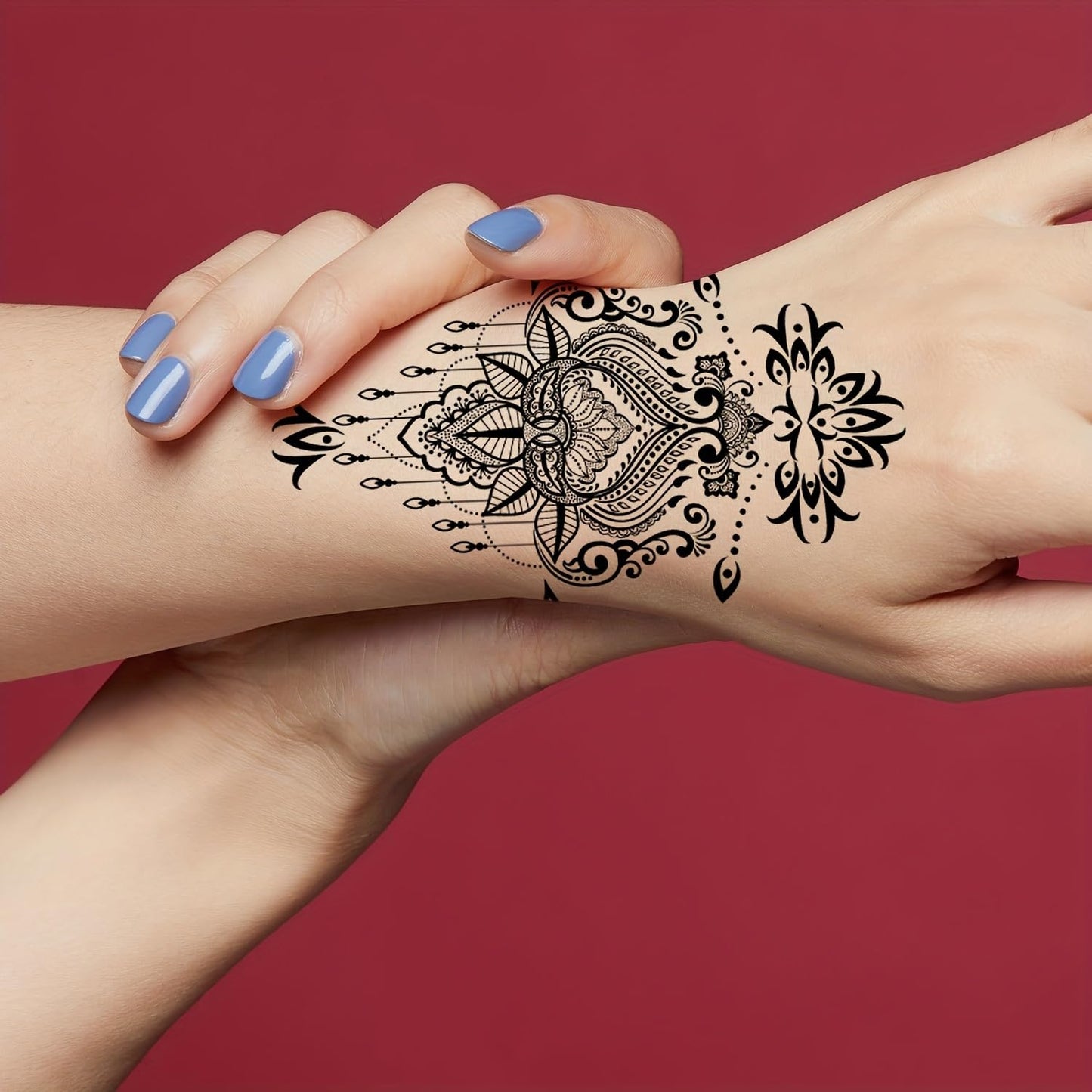 S.A.V.I 30 PCS Temporary Tattoos for Women & Girls – 9.7x5.7cm Black Mandala Mehndi Designs | Safe Non-Toxic Waterproof Body Art Stickers for Hand, Arm, Back, Foot | Floral & Boho Style (09)