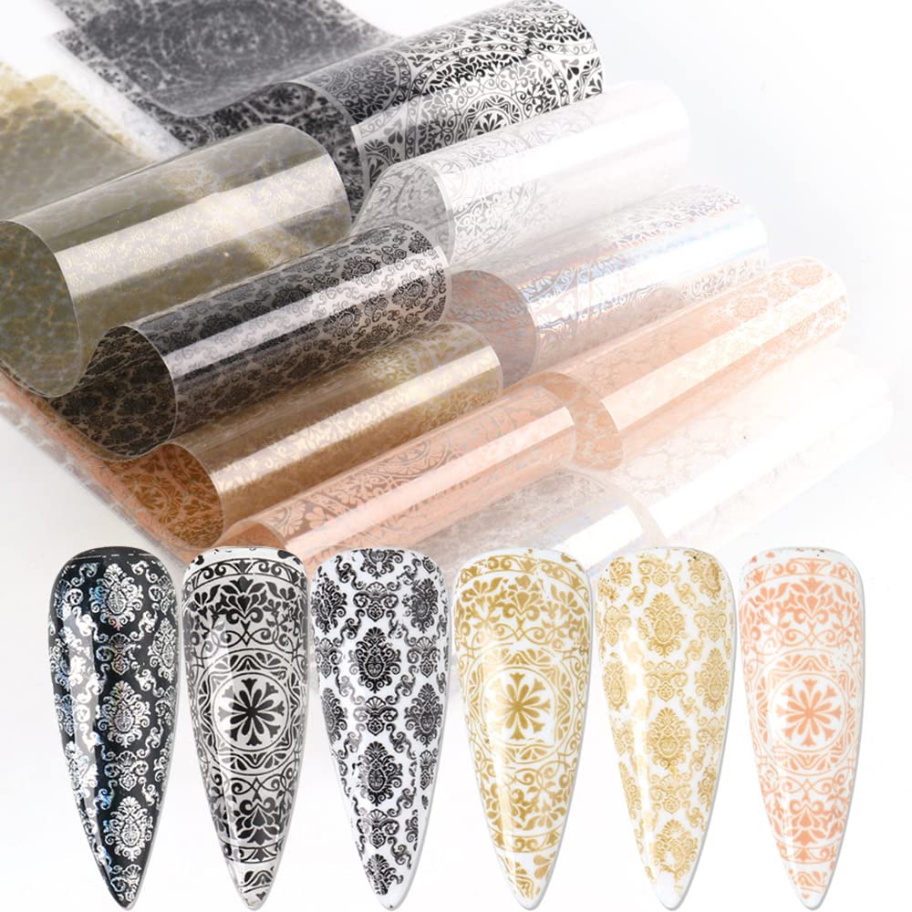 S.A.V.I 10 Sheets Nail Foil Transfer Sticker Retro Lace Series DIY Holographic Nail Decoration, 20x4 CM per Sheet