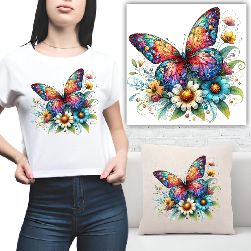 S.A.V.I Vibrant Butterfly Iron-On Patch | Heat Transfer Sticker for DIY T-Shirts, Hoodies, Denim Backpacks | 8.5x7 Inch Washable Applique | Easy to Apply, Multi-Use Clothing Decor