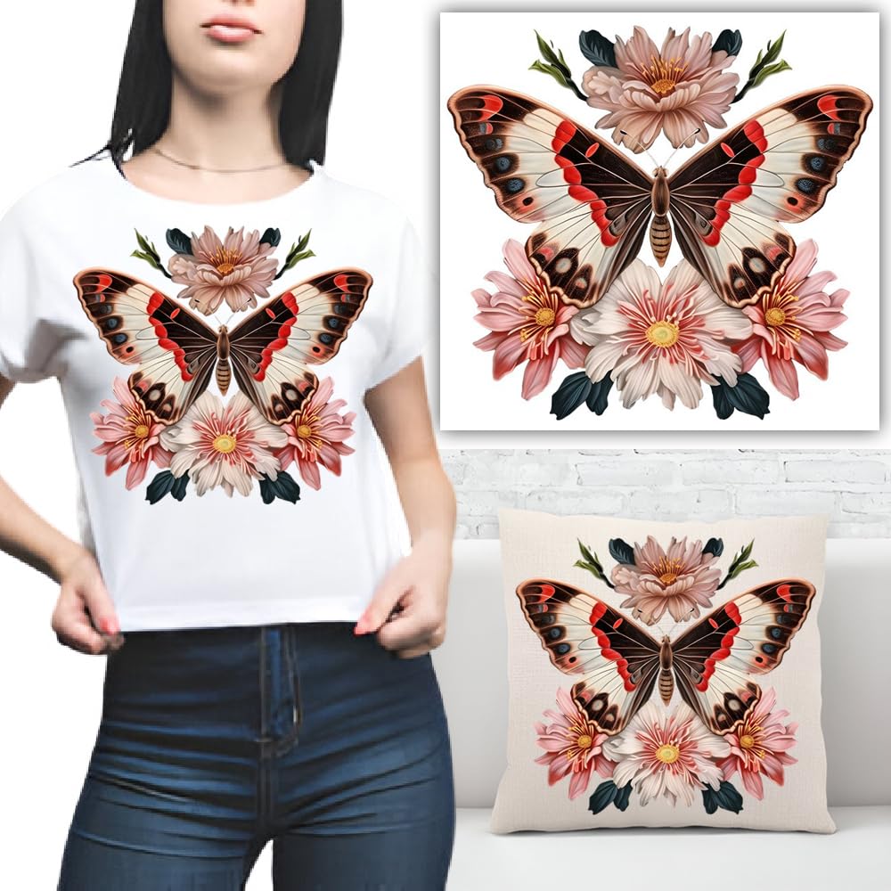 S.A.V.I Beautiful Butterfly Flower Iron-On Applique Patch – 8.5x8 Inches, Washable Heat Transfer Sticker for DIY T-Shirts, Hoodies, Jeans, Pillows Accessories – Easy to Apply, Multicolor Design