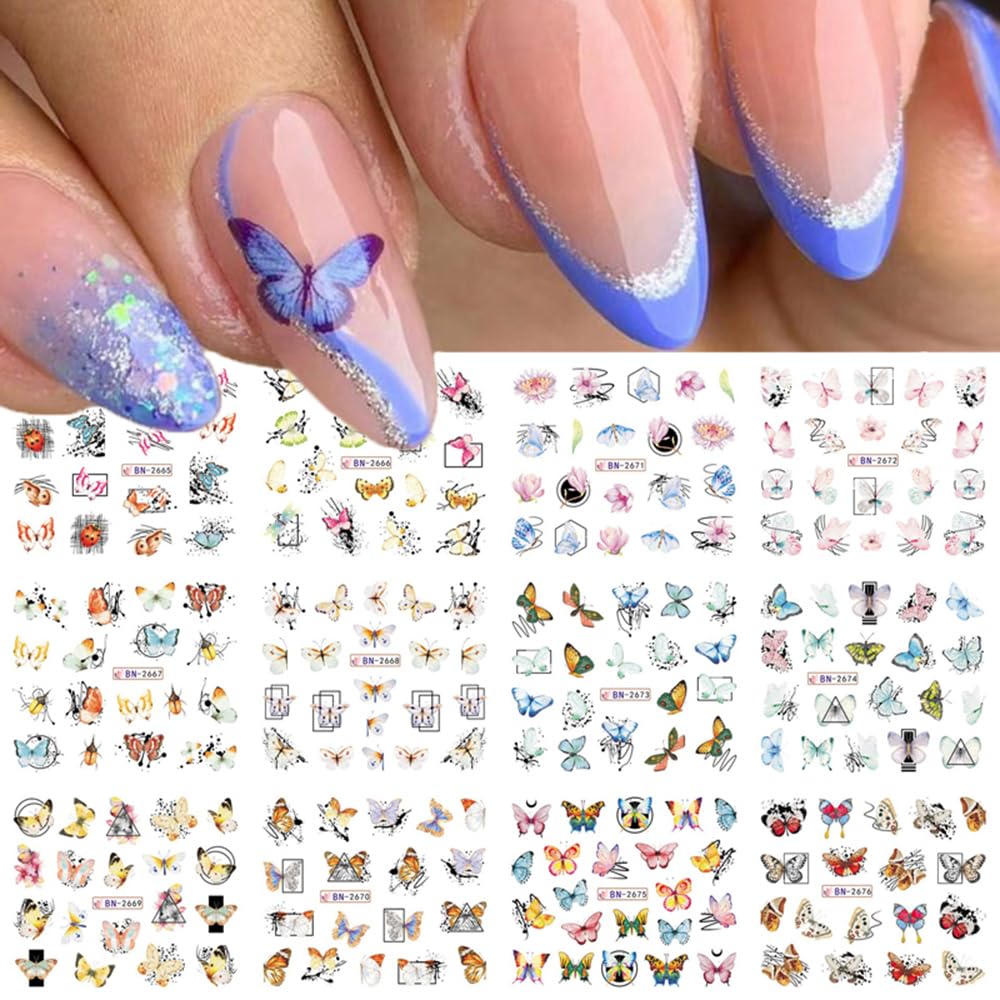 S.A.V.I Butterfly Nail Art Decals – 12 Sheet Water Transfer Stickers, Vibrant Designs