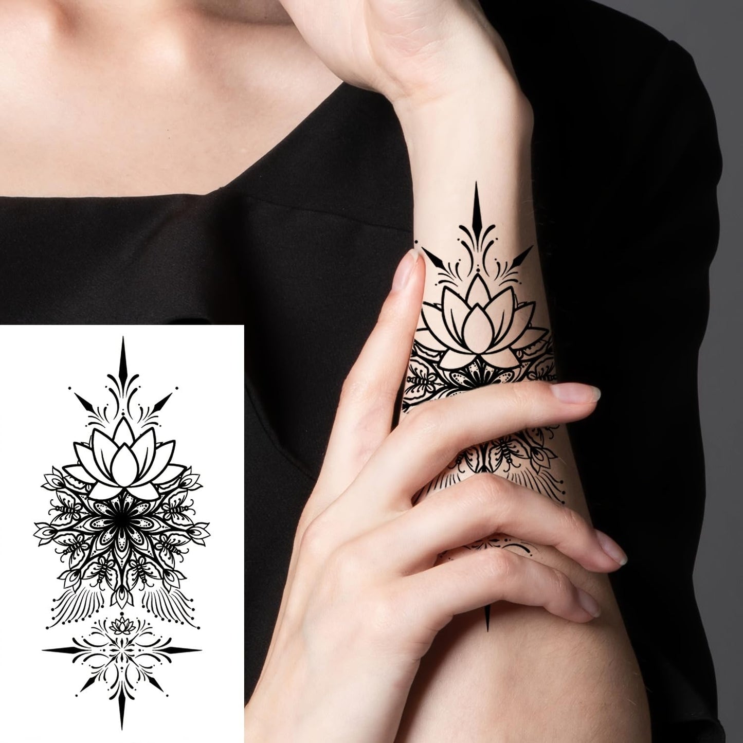 S.A.V.I 30 PCS Temporary Tattoos for Women & Girls – 9.7x5.7cm Black Mandala Mehndi Designs | Safe Non-Toxic Waterproof Body Art Stickers for Hand, Arm, Back, Foot | Floral & Boho Style (09)