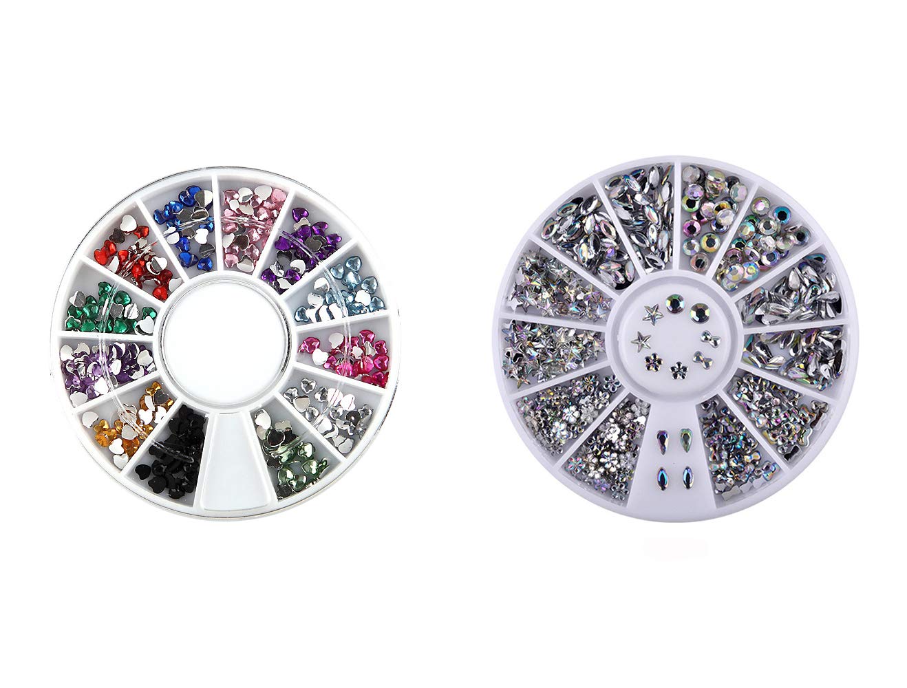 S.A.V.I (Pack of 2) 3D DIY Nail Art Manicure Decoration Disc Heart, Flower, Bow, Stars, Round Crystals and Metal Wheel - 24 Styles