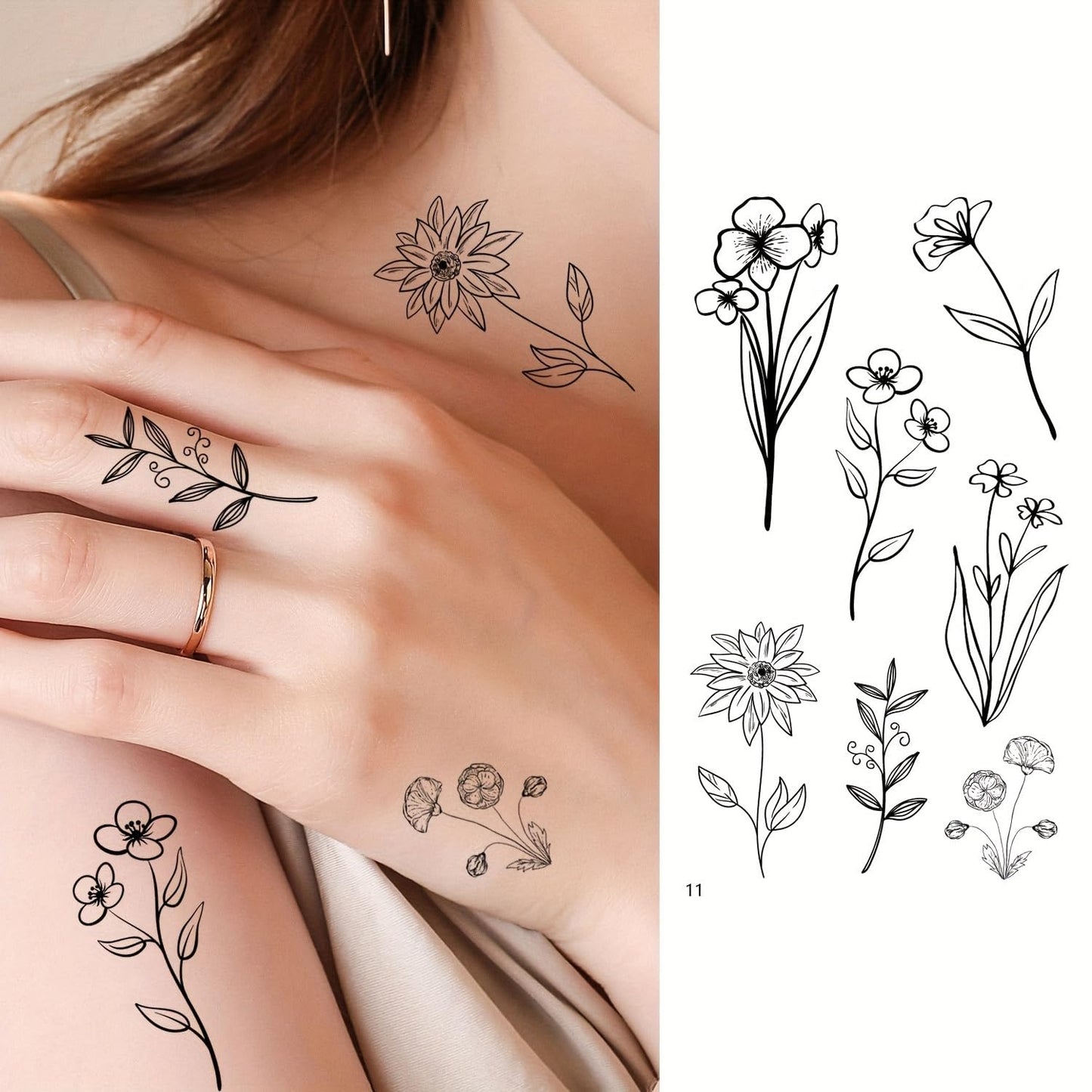 S.A.V.I 30 Pcs Black Temporary Tattoos for Women Girls – Waterproof, Safe & Non-Toxic Body Art Stickers | Minimalist Floral, Butterfly, Quote Designs | Easy to Apply & Remove | Skin-Friendly - 9.7x5.7 cm (02)