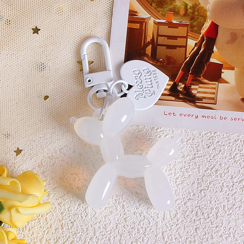 S.A.V.I Resin White Balloon Dog Keychain | Cute 3D Animal Charm for Bags & Keys | Durable 49mm Mini Accessory | Stylish Lightweight Key Ring for Men, Women & Kids (White)