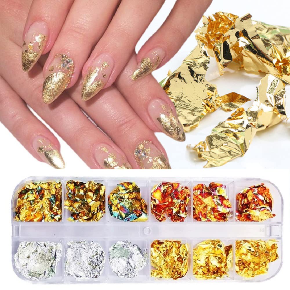 S.A.V.I 12 Grids Box Gold Silver Rose Marble Nail Foil Art Decoration