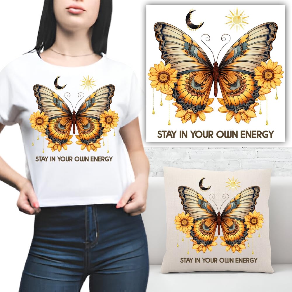S.A.V.I 1PC Butterfly Sunflower Iron-On Applique Patch for DIY T-Shirts, Hoodies, Jeans, Bags Pillows – Washable Heat Transfer Sticker for Clothing Accessories (Durable Easy to Use)