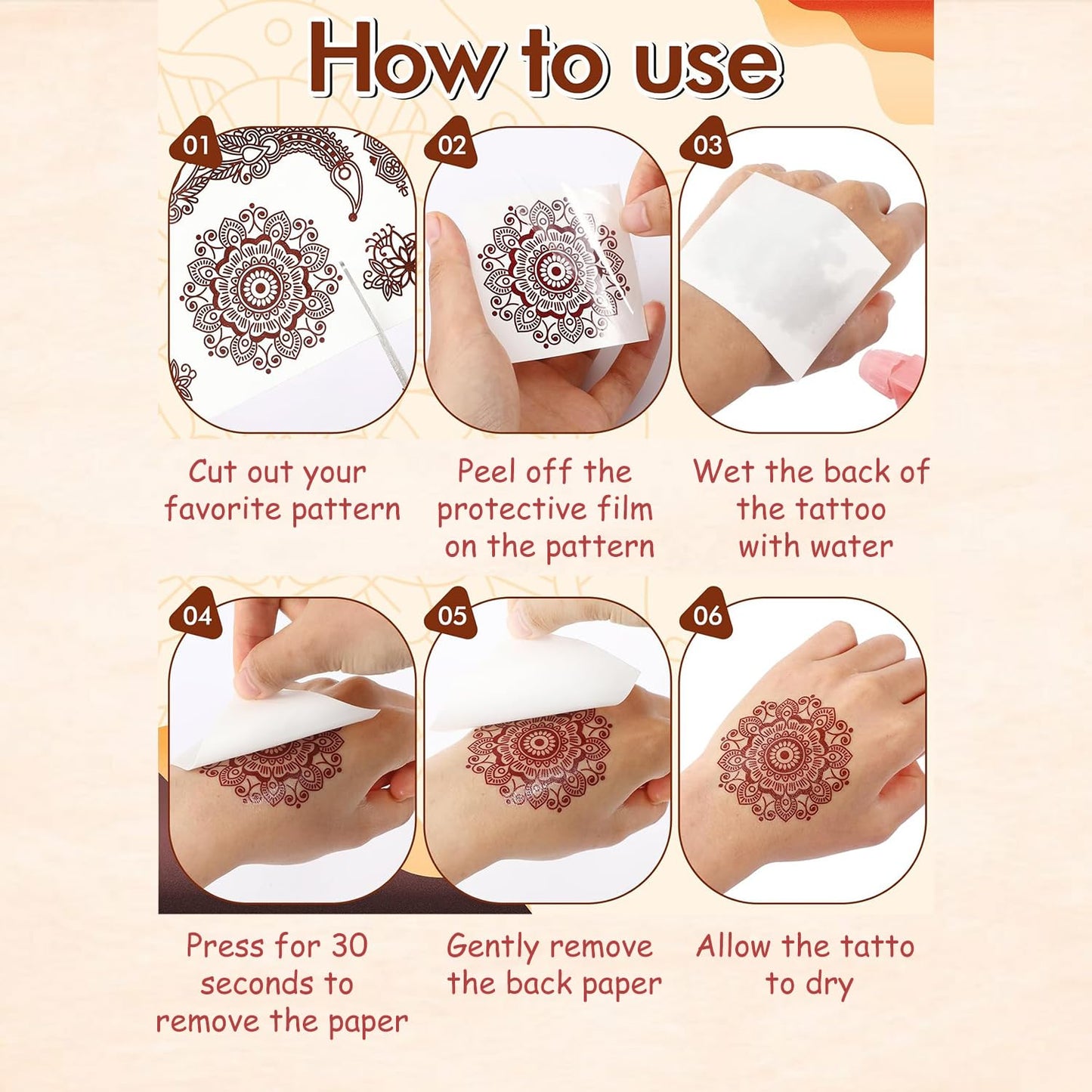 S.A.V.I 2 Sheets - Red Mehndi Style Temporary Tattoo Stickers for Women & Girls (16x12cm) | Floral Net Design | Waterproof, Safe, Non-Toxic Body Art for Hands – Easy to Apply & Remove (#50)
