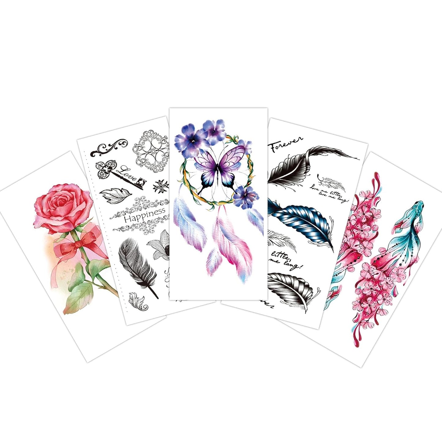 S.A.V.I Temporary Tattoo Stickers - 5pcs Combo Dreamcatcher, Feathers, Flowers, Key, Butterflies – For Men Women (10.5x6cm)