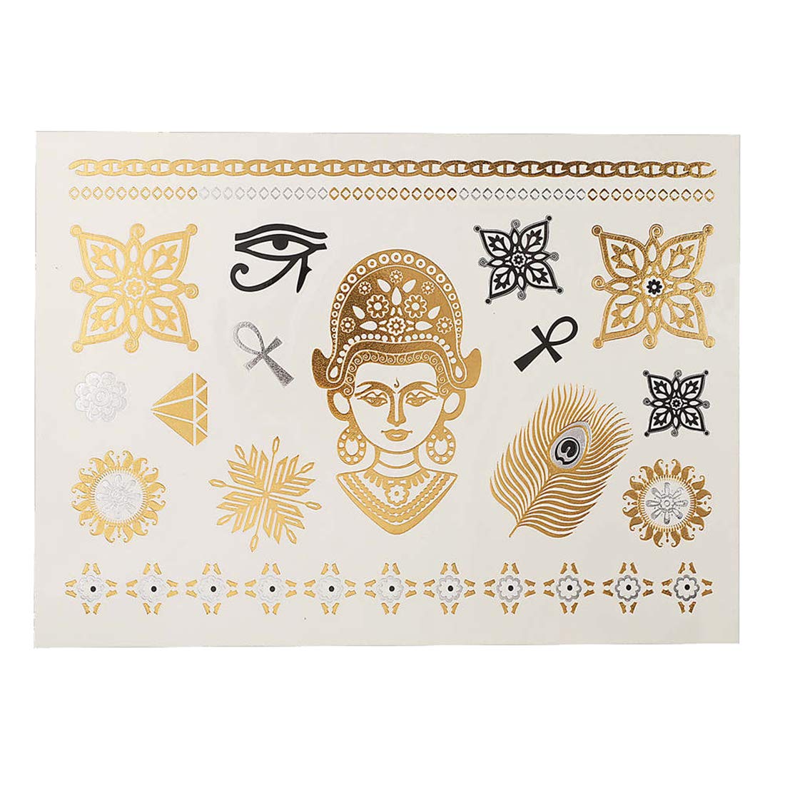 S.A.V.I 3D Temporary Tattoo Golden and Silver Metallic Sticker Colourful Butterflies Swans Peacock Design Size 21x15cm - 1pc. (3-1), Gold, 2 g