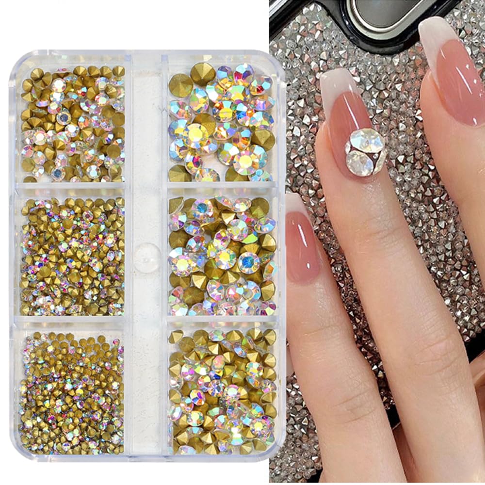 S.A.V.I AB Crystal Rhinestones - 6 Sizes Nail Art Décor Set - Shinny Pointed Bottom for DIY Manicure