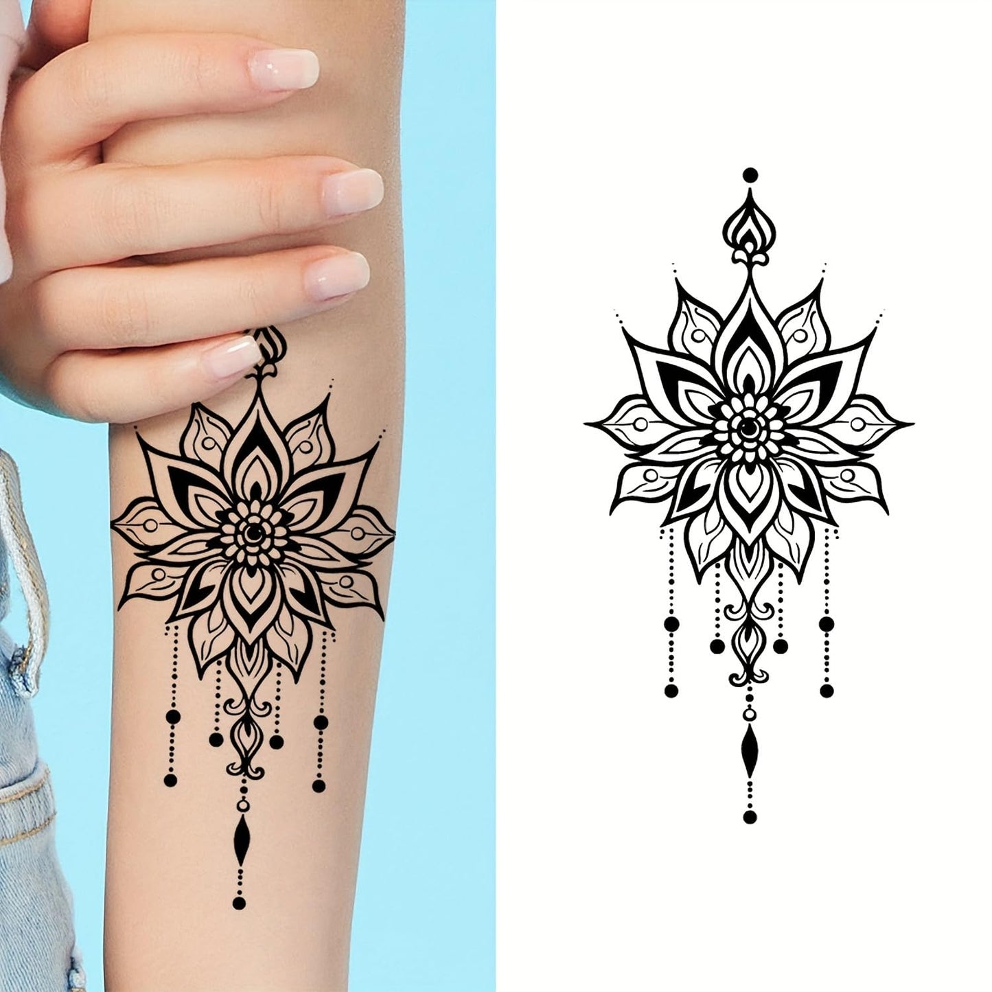 S.A.V.I 30 PCS Temporary Tattoos for Women & Girls – 9.7x5.7cm Black Mandala Mehndi Designs | Safe Non-Toxic Waterproof Body Art Stickers for Hand, Arm, Back, Foot | Floral & Boho Style (09)