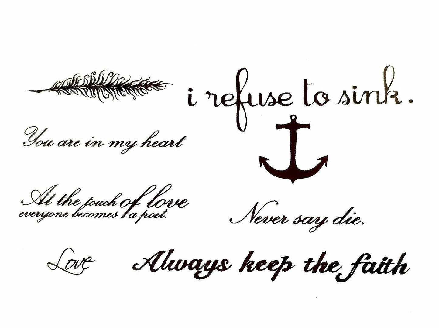 S.A.V.I 3D Temporary Tattoo Text Feather Mix Designs Size 10.5x6cm - 1pc.