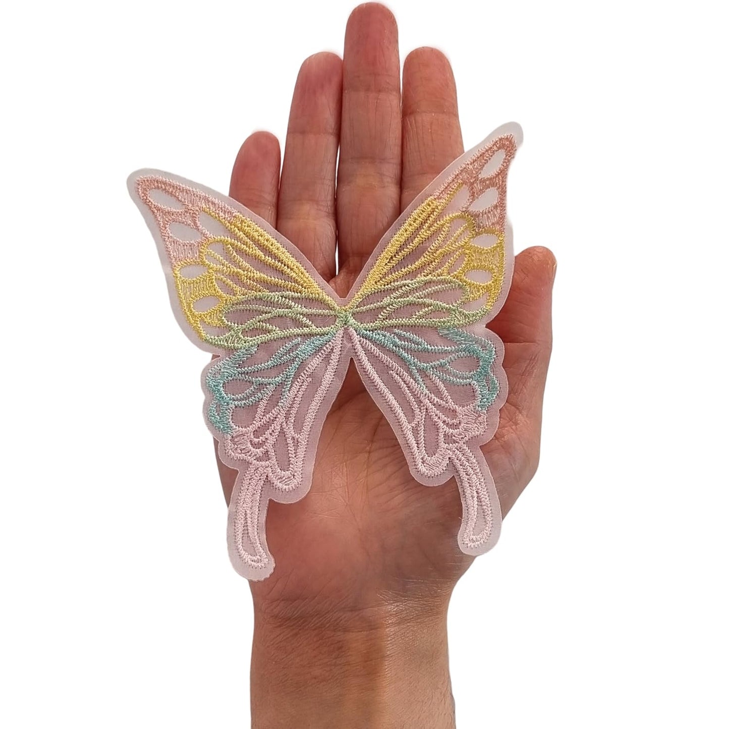 S.A.V.I 3D Butterfly Applique Patch for Sewing – Pastel Multicolor Lace Fabric (10.9x10cm) – DIY Dresses, Bridal Wear, Lehenga, Saree, Blouse, Gown Craft Embellishment Accessory