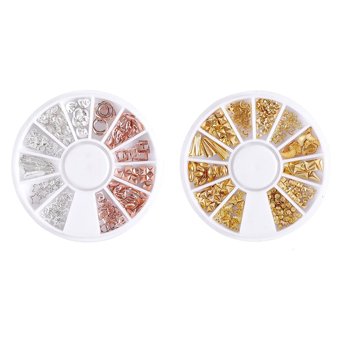 S.A.V.I (2 PCS.) 3D Nail Art DIY Manicure Decoration Disc Gold Silver Rose Gold Color Mix Shapes Wheel