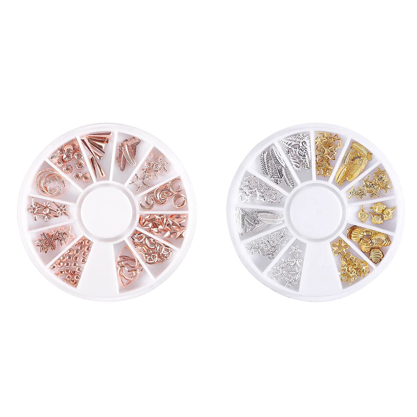 S.A.V.I (2 PCS.) 3D Nail Art DIY Manicure Decoration Disc Rose Gold Silver Color Mix Shapes Wheel